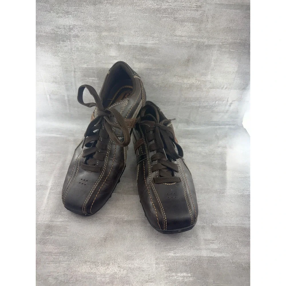 Skechers Men 61181 Relaxed Fit Leather Casual Sneakers Brown Bicycle Toe Size 8